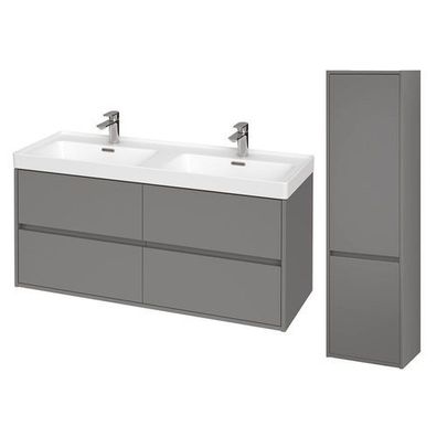 Badmöbel Set CREA 120 Waschbecken-Unterschrank mit Hochschrank 140x40x25, Grau Matt