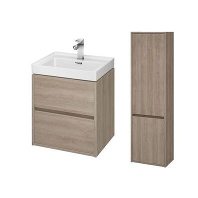 Badmöbel Set CREA 50 Waschbecken-Unterschrank mit Hochschrank 140x40x25, Eiche