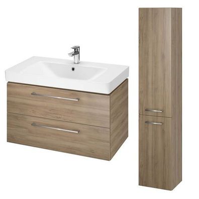 Badmöbel Set LARA MILLE 80 Waschbecken-Unterschrank mit Hochschrank 150 Nussbaum