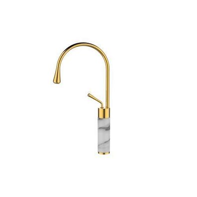 Waschtischarmatur Wasserhahn Hoch GABRO Mischbatterie für Badezimmer in Weiß-Gold