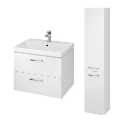 Badmöbel Set LARA CITY 60 Waschbecken-Unterschrank mit Hochschrank 150x30x25, Weiß