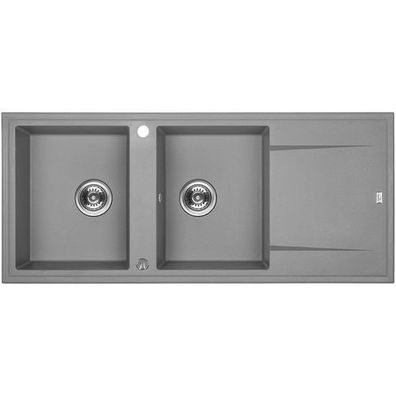 Granitspüle Doppelbecken MEGALO 50x116 Grau mit langer Abtropffläche | Siphon im SET!