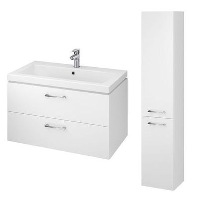 Badmöbel Set LARA COMO 80 Waschbecken-Unterschrank mit Hochschrank 150x30x25, Weiß