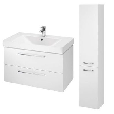 Badmöbel Set LARA MILLE 80 Waschbecken-Unterschrank mit Hochschrank 150x30x25, Weiß