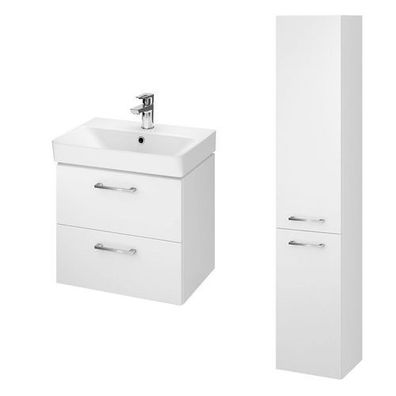 Badmöbel Set LARA MILLE SLIM 50 Waschbecken-Unterschrank mit Hochschrank 150, Weiß