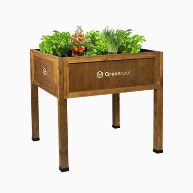 QLS Hochbeet aus Holz 80x45 cm-Balkon Kräuterbeet wetterfest mit Vlies braun 11273