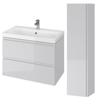 Badmöbel Set MODUO 80 Waschbecken-Unterschrank, Hochschrank 160 mit Spiegel, Grau