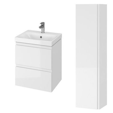 Badmöbel Set MODUO 50 Waschbecken-Unterschrank, Hochschrank 160x40 mit Spiegel, Weiß