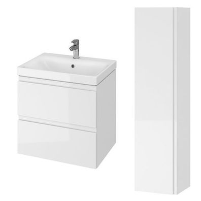 Badmöbel Set MODUO 60 Waschbecken-Unterschrank, Hochschrank 160x40 mit Spiegel, Weiß