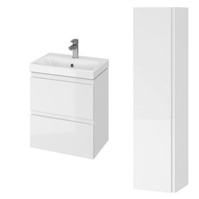 Badmöbel Set MODUO SLIM 50 Waschbecken-Unterschrank Hochschrank 160 mit Spiegel, Weiß