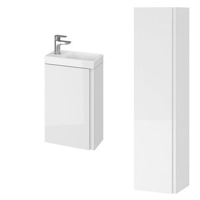 Badmöbel Set MODUO 40 Waschbecken-Unterschrank Hochschrank 160x40x34 mit Spiegel Weiß