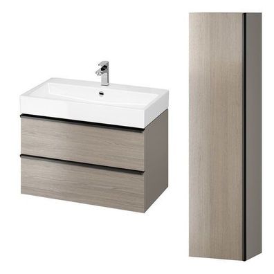 Badmöbel Set VIRGO 80 Waschbecken-Unterschrank, Hochschrank 160 mit Spiegel Eiche