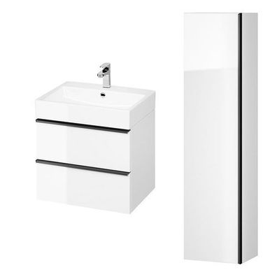 Badmöbel Set VIRGO 60 Waschbecken-Unterschrank Hochschrank 160x40x30 mit Spiegel Weiß