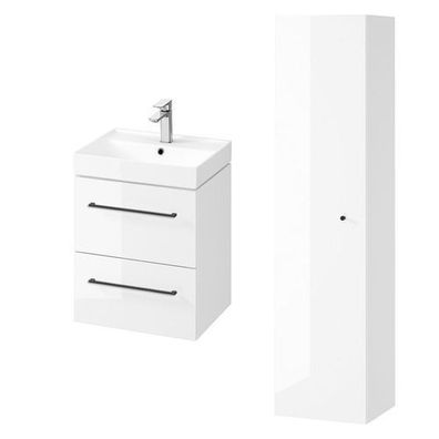 Badmöbel Set LARGA 50 Waschbecken-Unterschrank, Hochschrank 160 mit Spiegel, Weiß