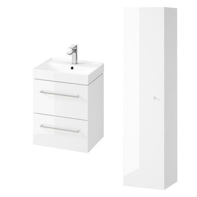 Badmöbel Set LARGA 50 Waschbecken-Unterschrank, Hochschrank 160 mit Spiegel, Weiß