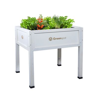 QLS Hochbeet aus Holz 80x45 cm-Balkon Kräuterbeet wetterfest mit Vlies weiß 11274