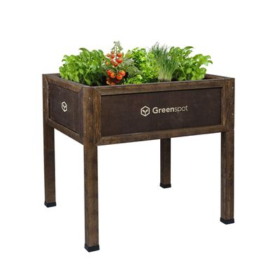 QLS Hochbeet aus Holz 80x45 cm-Balkon Kräuterbeet wetterfest mit Vlies dunkel 11275
