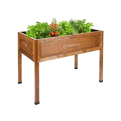 QLS Hochbeet aus Holz 110x55 cm-Balkon Kräuterbeet wetterfest mit Vlies braun 11276
