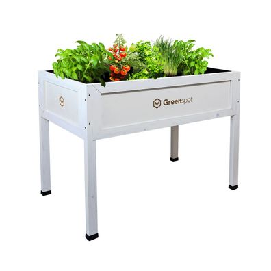 QLS Hochbeet aus Holz 110x55 cm-Balkon Kräuterbeet wetterfest mit Vlies weiß 11277