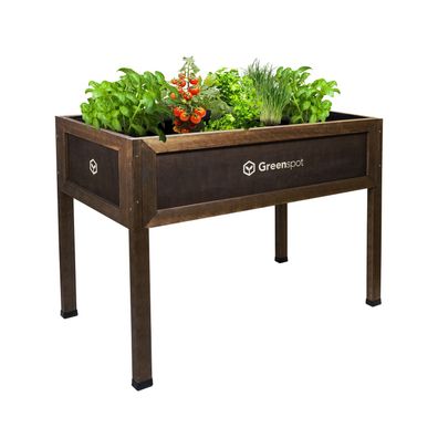 QLS Hochbeet aus Holz 110x55 cm-Balkon Kräuterbeet wetterfest mit Vlies dunkel 11278