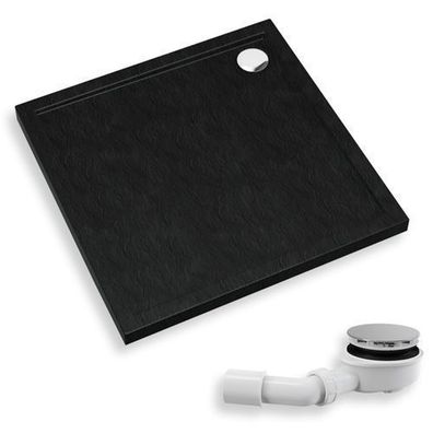 Duschwanne Quadratisch Acryl CASPAR NEW 80x80x4,5 Schwarz Steinoptik | Ablauf im SET