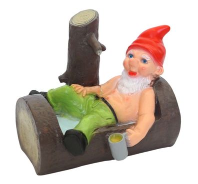 Lustiger Gartenzwerg im Baumstamm H26 cm Wasserspeier Teichfigur Dekofigur ohne Pumpe