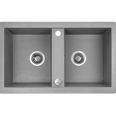 Granitspüle Doppelbecken Barbados 48x78 Grau | Siphon im SET!
