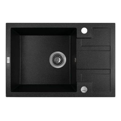 Granitspüle Einzelbecken Barbados 44x65 Schwarz mit Abtropffläche | Siphon im SET!
