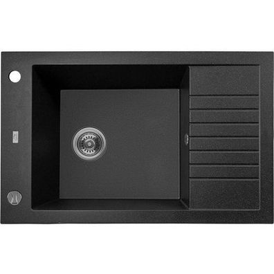 Granitspüle Einzelbecken Pionier 50x78 Schwarz mit Abtropffläche | Siphon im SET!
