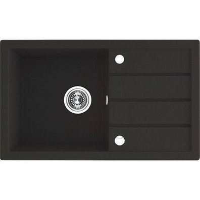 Granitspüle Einzelbecken T. III 48x79 Schwarz mit Abtropffläche | Siphon im SET!