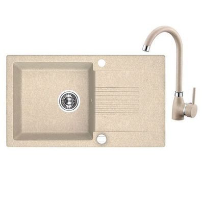 SET Küchenarmatur & Granitspüle 1-Becken CELIA Beige 44x65 | Siphon im SET!