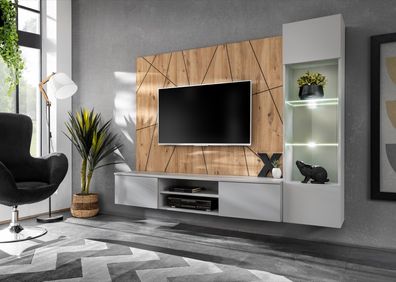 Wohnwand Anbauwand Wohnzimmer Schrankwand XARI PGAS mit Led und Push - Click