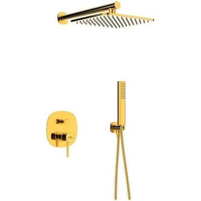 Komplettes Duschsystem POLA Unterputz Armatur Wasserhahn mit Kopfbrause in Gold