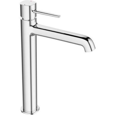 Waschtischarmatur Wasserhahn Hoch POLA Mischbatterie in Silber + Click-Clack