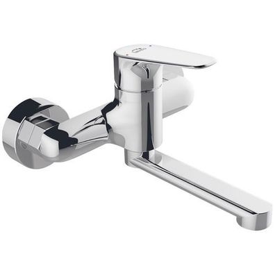 Waschtischarmatur Wasserhahn Wand RONDO Mischbatterie für Badezimmer in Silber