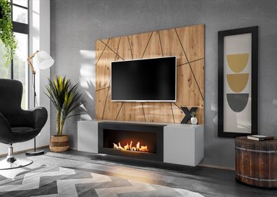 Wohnwand Anbauwand XARI II PGAS-K mit Push - Click und Bio-Ethanol Kamin