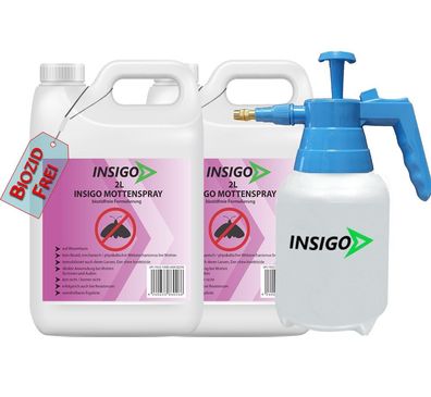 INSIGO 2x2L + 2L Sprüher Mottenspray Mottenmittel Kleidermotten Mottenschutz Abwehr