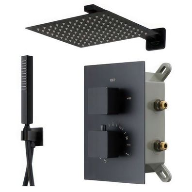 Komplettes Duschsystem ANGO Unterputz Armatur Thermostatisch mit Kopfbrause Schwarz