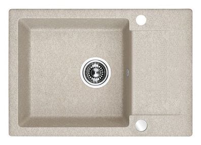 Granitspüle Einzelbecken Celebes 44x65 Beige mit kurzer Abtropffläche | Siphon im SET