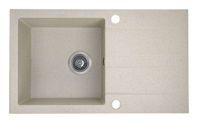 Granitspüle Einzelbecken SHIRE 44x76 Beige mit langer Abtropffläche | Siphon im SET!