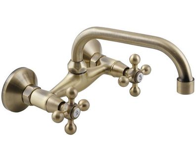 Waschtischarmatur Wasserhahn Wand STILO Mischbatterie für Badezimmer in Antik Messing
