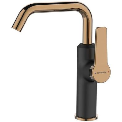 Waschtischarmatur Wasserhahn Hoch ALANIS Mischbatterie Schwarz-Roségold + Click-Clack