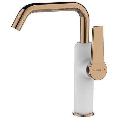 Waschtischarmatur Wasserhahn Hoch ALANIS Mischbatterie in Weiß-Roségold + Click-Clack