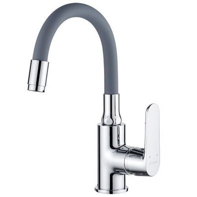 Waschtischarmatur Wasserhahn Hoch DIMA flexiblen Auslauf Waschtischmischer Chrom-Grau