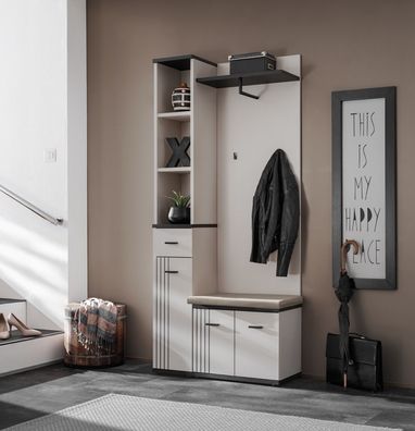 Flurgarderobe Schuhschrank Wandpaneel HUGO I mit Sitzbank