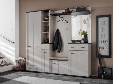 Flurgarderobe Schuhschrank Wandpaneel HUGO IV mit Sitzbank und Spiegel