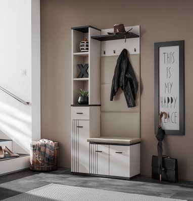 Flurgarderobe Schuhschrank Wandpaneel HUGO V mit Sitzbank und Polster