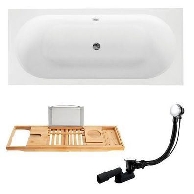 Badewanne Rechteck 160x75 VITAE + Bambus Ablage + Ablaufgarnitur + Füße GRATIS !