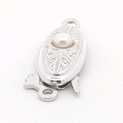 Schmuckschließe 9910 Schmuckverschluss Collier Oval Silber mit Perle