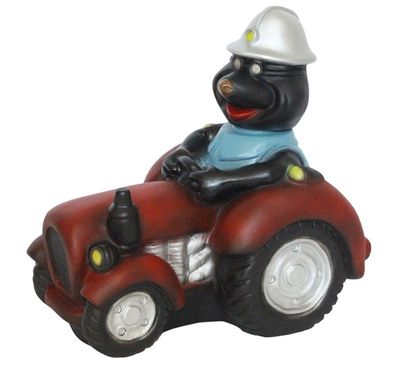 Maulwurf auf Traktor Wackelkopf Figur Höhe 28 cm - Lustige Bergarbeiter Gartenfigur
